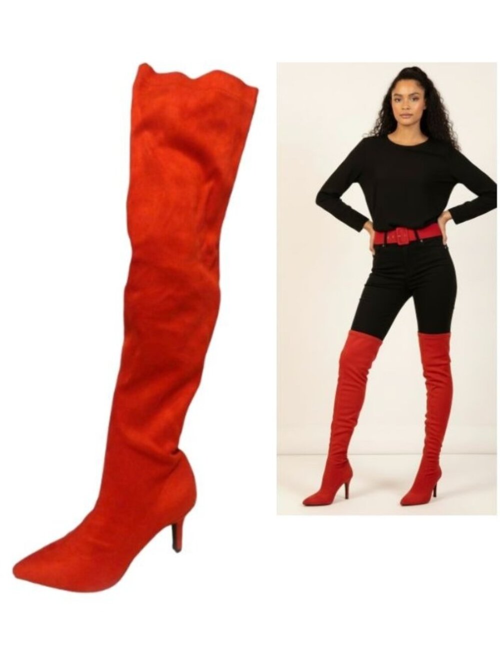 INC International Concepts Briella Sock Over-The-Knee Boot, Red Lava, 5